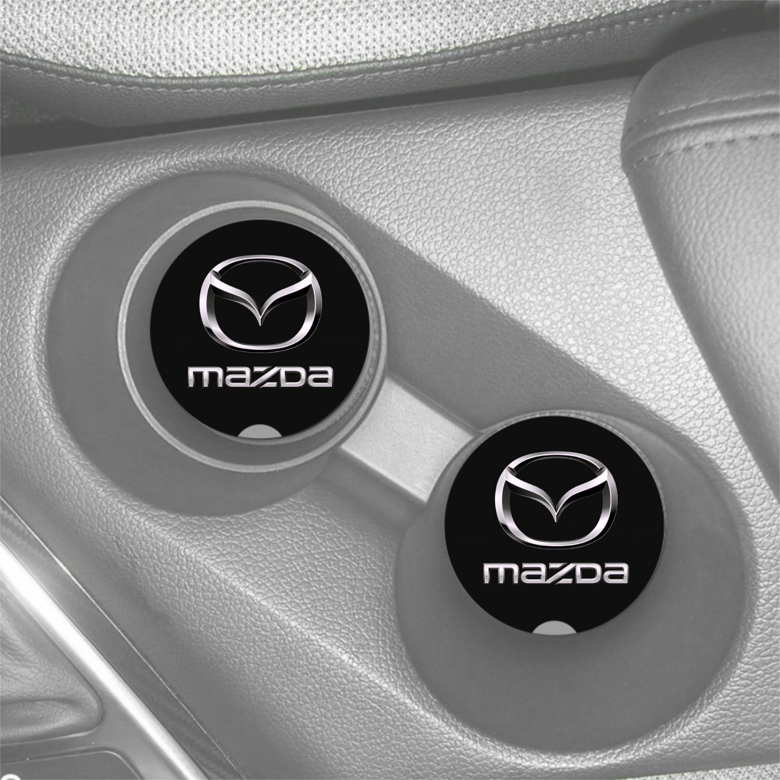MAZDA LOGO DARK GRAY DESIGN CUSTOM RUBBER CAR COASTERS SET (2) gallery