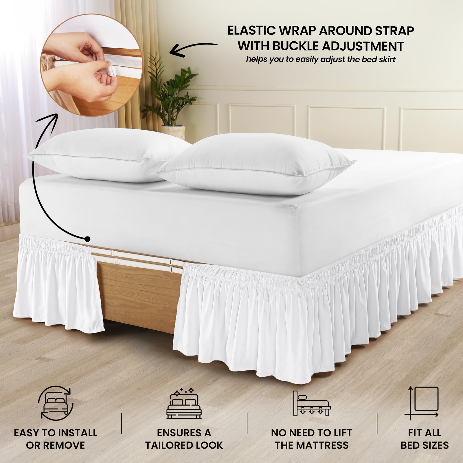 Wrap around Ruffle Queen Size Bed Skirt Ã¢â‚¬â€œ Adjustable Buckle & Elastic ... gallery