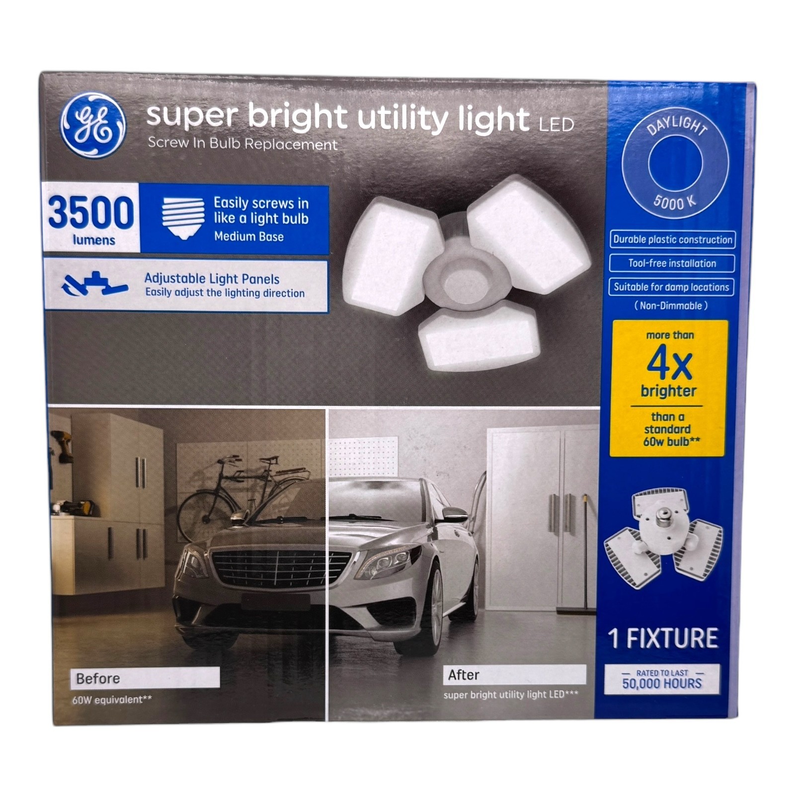 GE Super Bright Utility Light LEDs 3 Panel 3500 Lumen Daylight 5000K Medium Base gallery