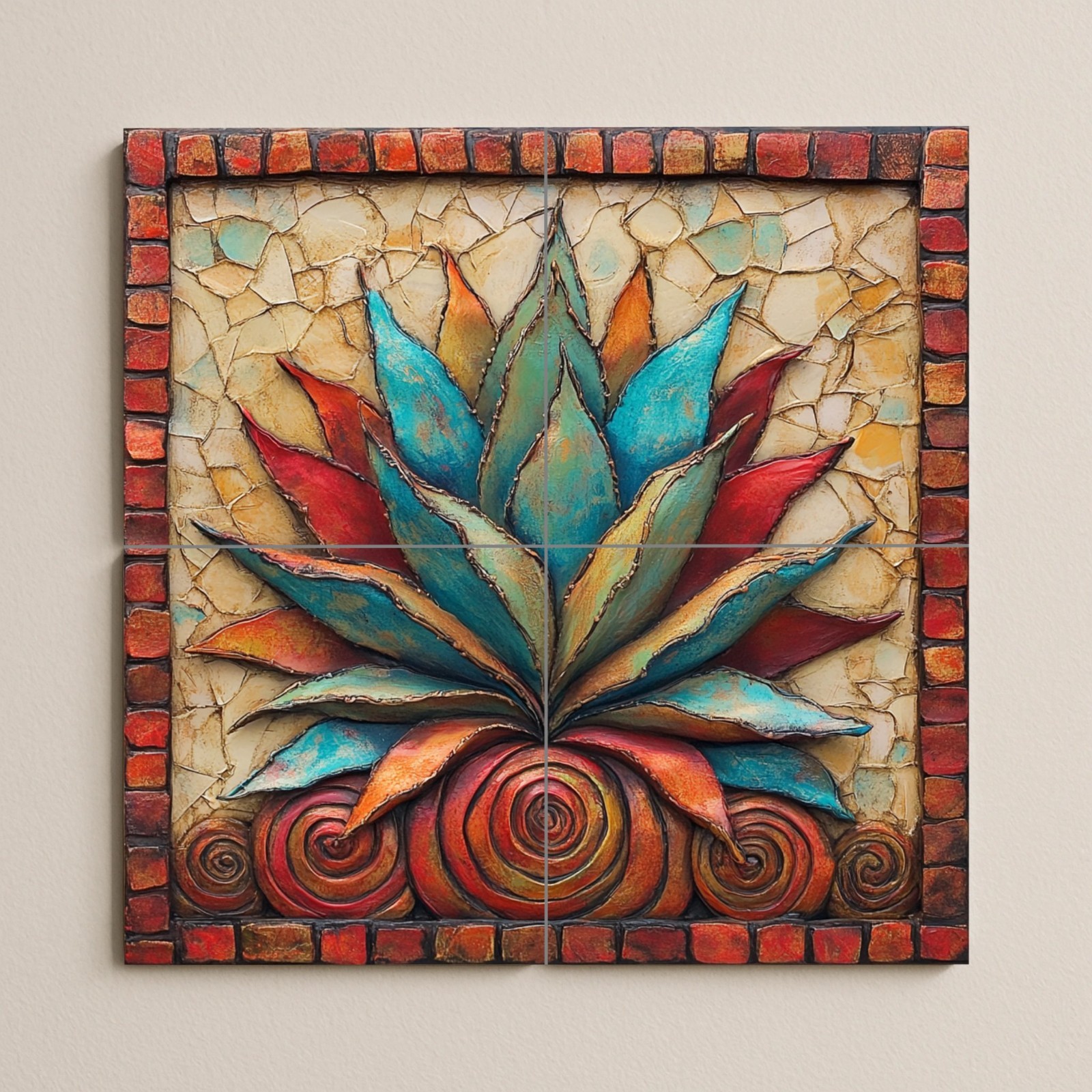 Mexican Agave Ceramic Tile Mural Colorful Succulent Southwest Wall Art Panel gallery