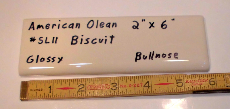 1 pc. Starting Line by American Olean; #SL11 Gloss Biscuit Bullnose Ceramic Tile gallery