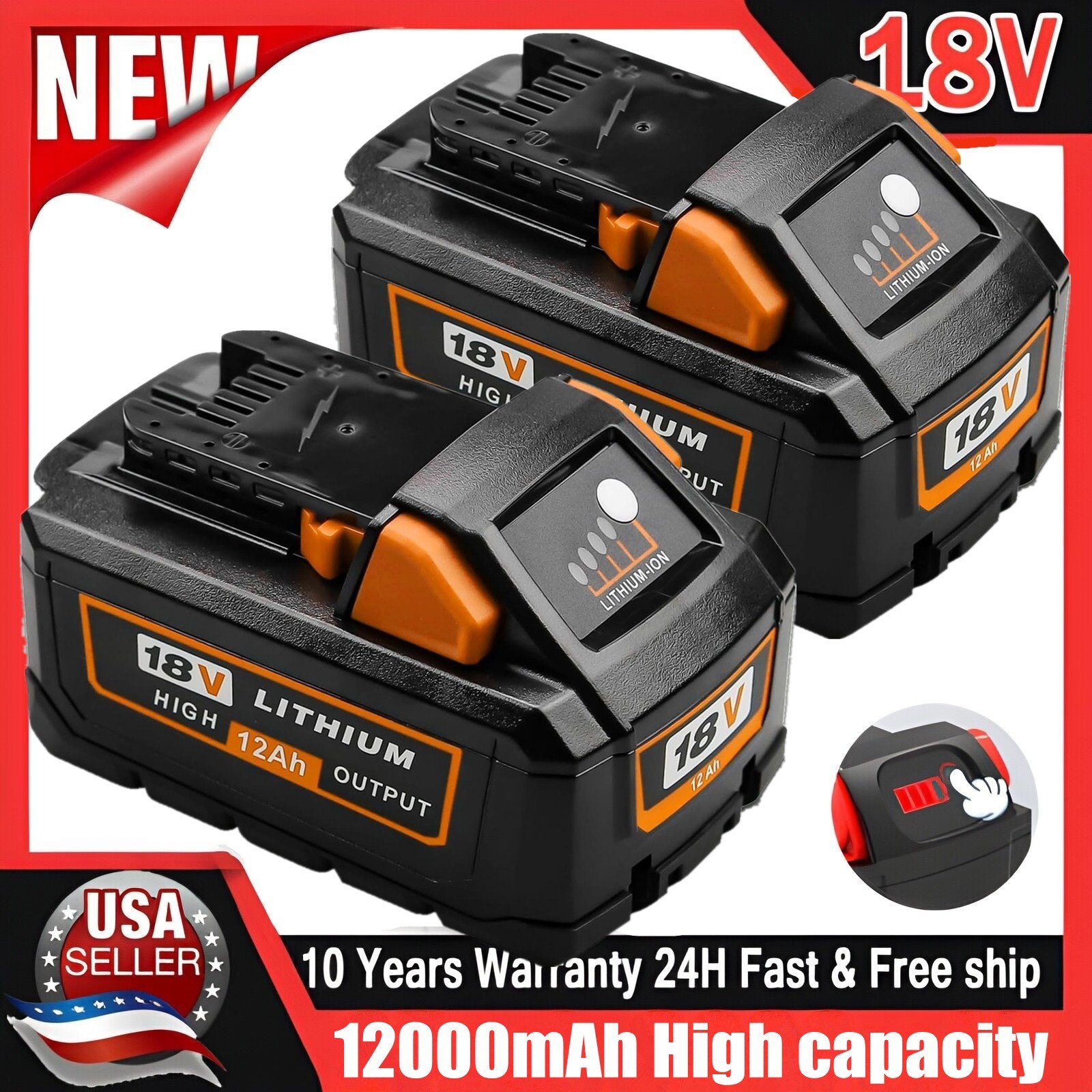 12.0Ah 15.0Ah 18-Volt For Milwaukee For M18 48-11-1880 18V Battery High Output gallery