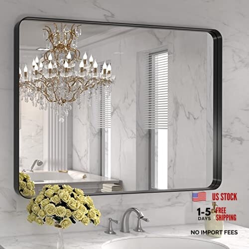 40X30 Inch Metal Framed Bathroom Mirror for Wall, Matte 40"L x 30"W Black gallery