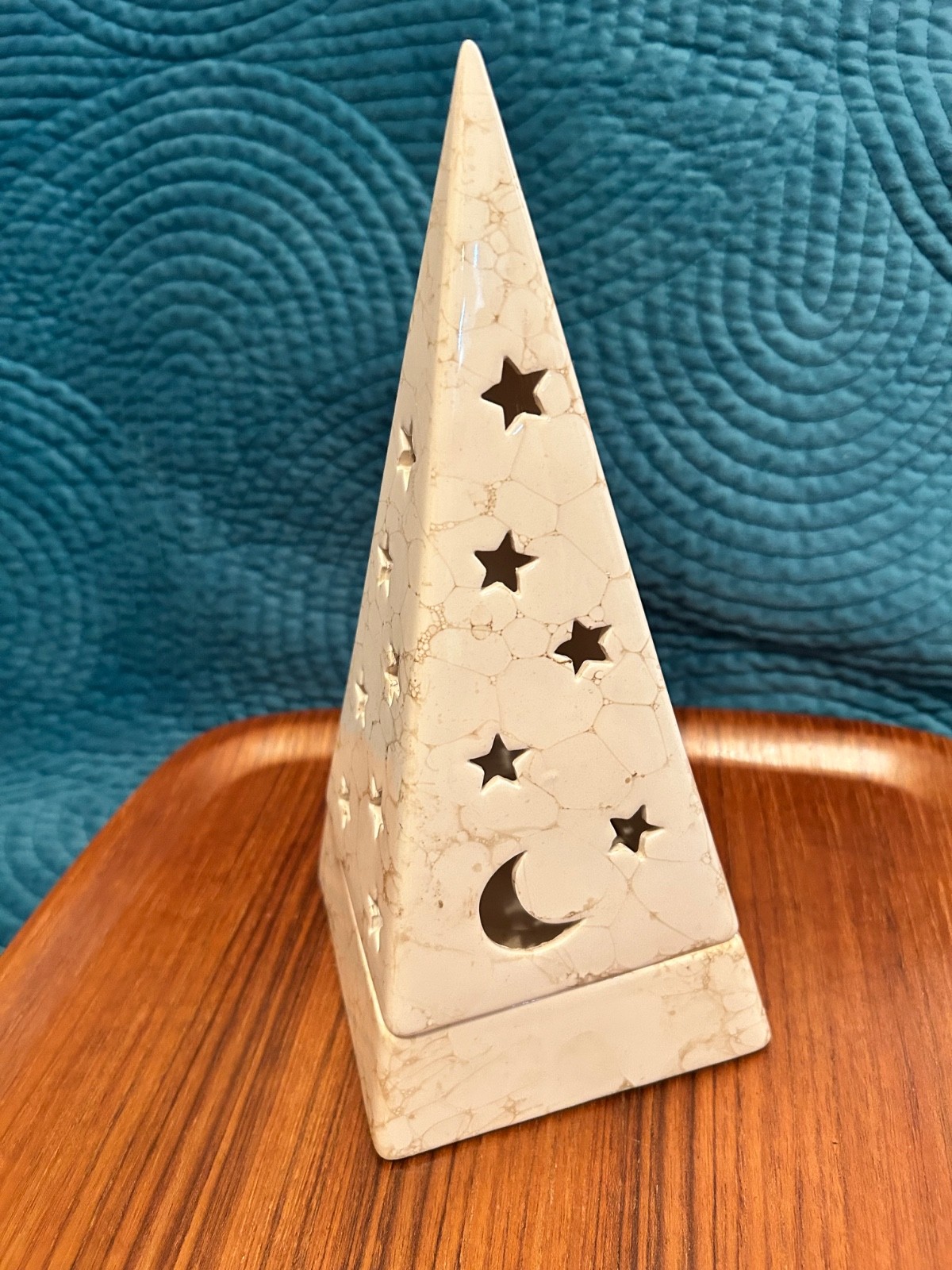 PartyLite Galaxy Pyramid stars & moon ceramic Tealight holder 10" gallery
