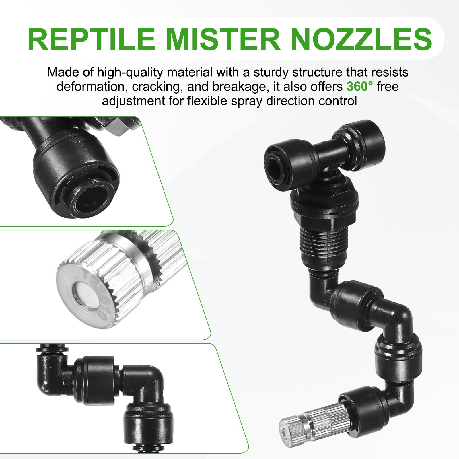 1/4" Copper Reptile Misting Spray Nozzle with Plug [Black, 0.2mm Pore] gallery