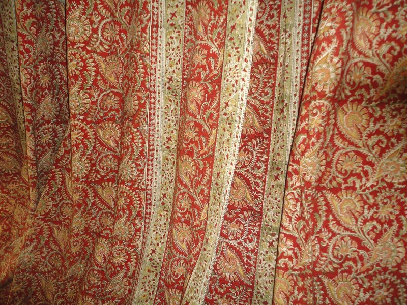 CRATE & BARREL KALAMKARI MARRAKESH RUST RED BURGUNDY PAISLEY (2) PANELS 60X84 gallery
