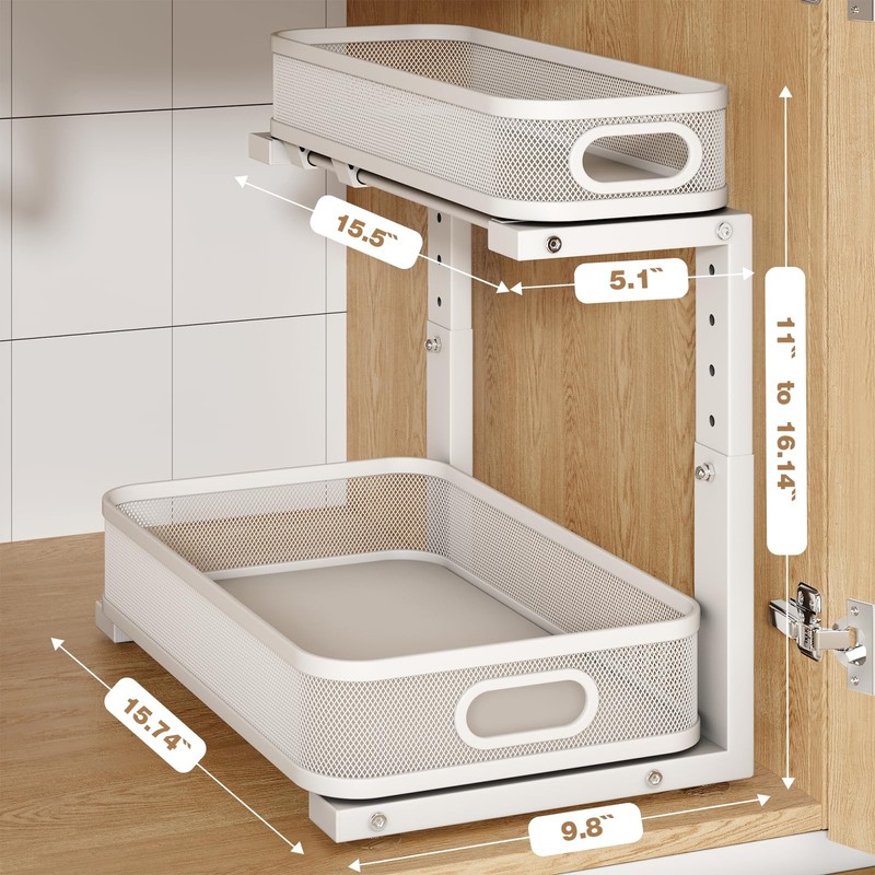 Biboraya 2 Pack Under Sink Organizer With Smooth Cylindrical Rail,2Tier Pull ... gallery