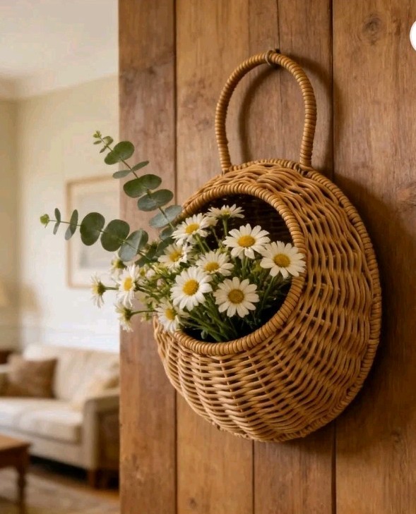 Cadancy Woven Wall Hanging Basket Half Round Rattan Planter with Handle... gallery