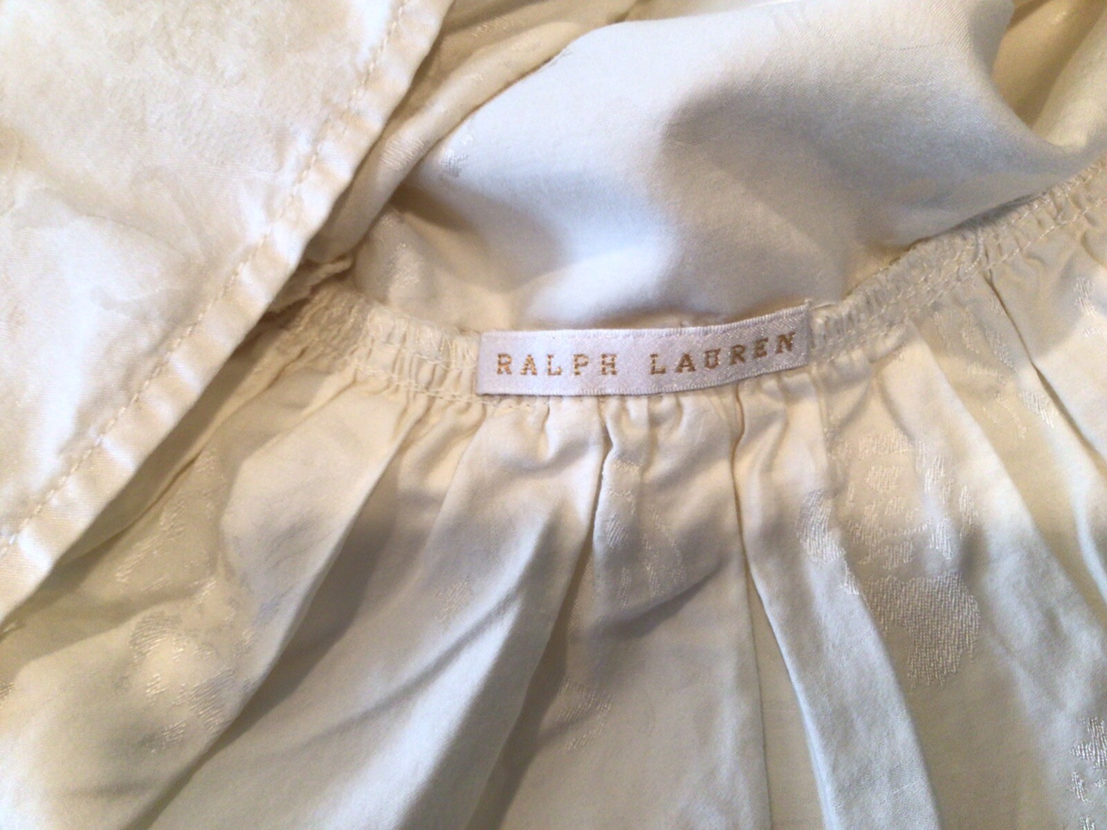 Ralph Lauren Ivory Damask Ruffle Edge Floral Ribbon Print Pillowcase Gold Label gallery