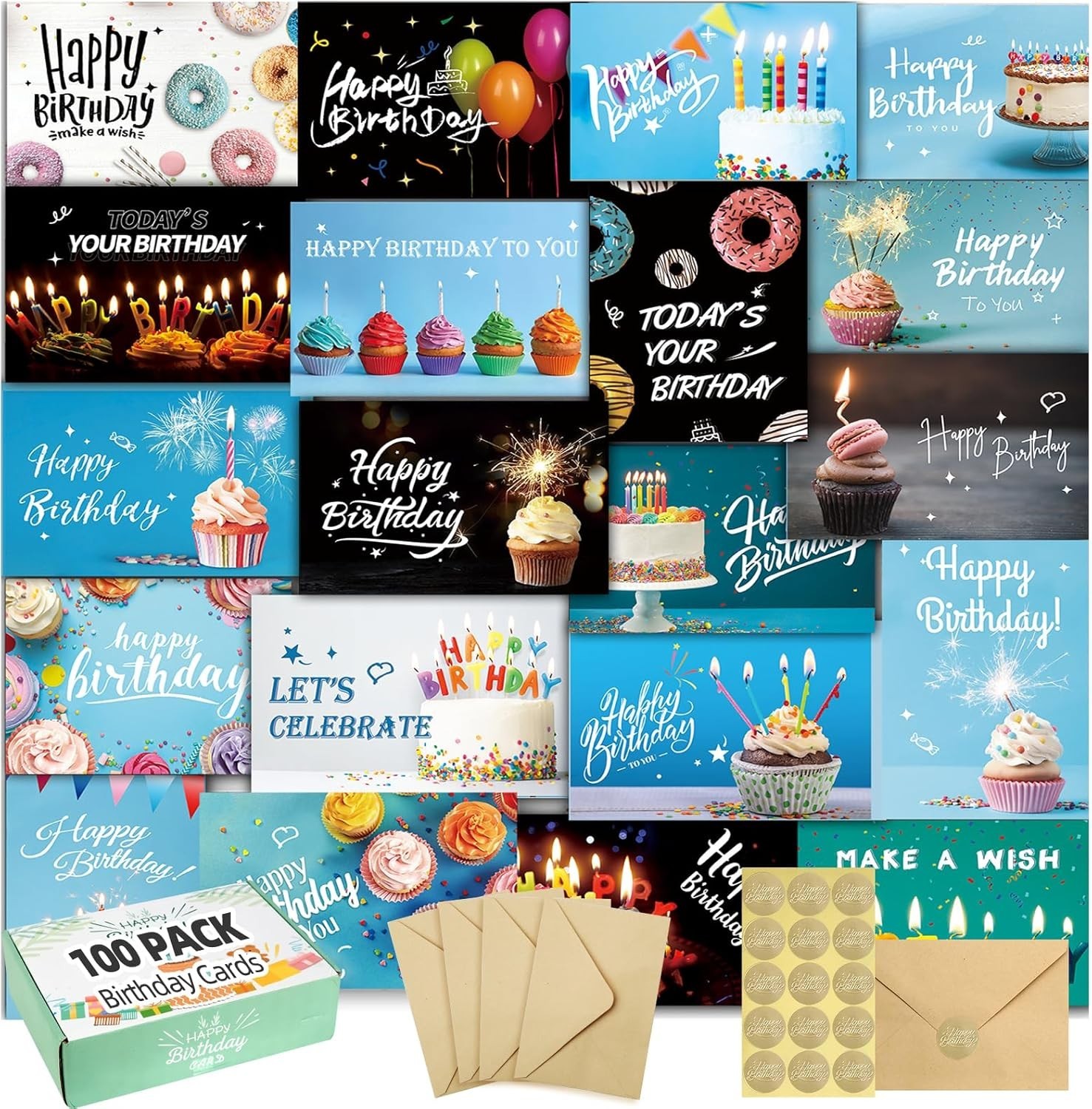100 Pcs Happy Birthday Cards Bulk with Envelopes Box of Birthday Cards assorted gallery