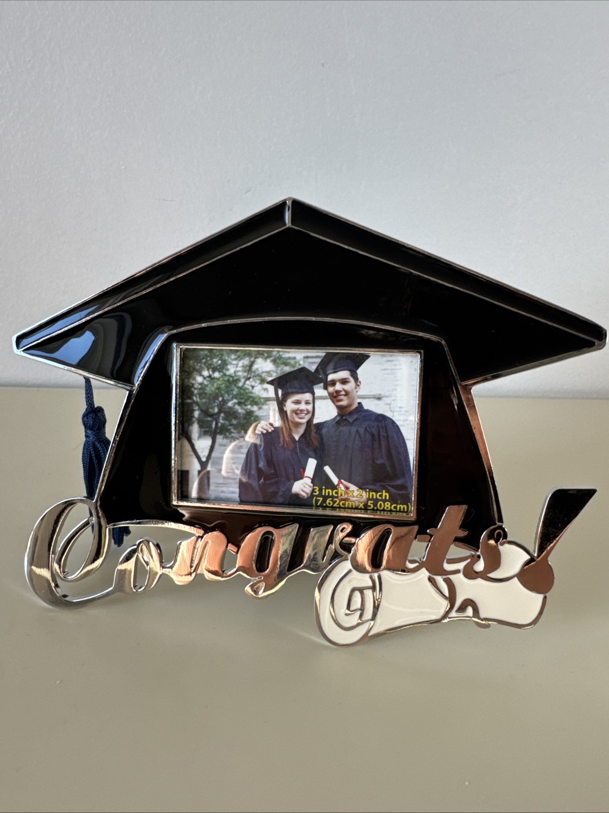 +graduation Congratulations Photo Tabletop Picture Frame 3x2 inch Black metal gallery