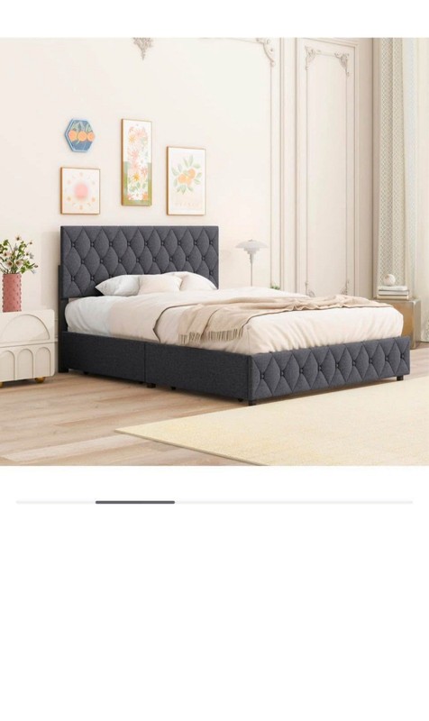 Streamdale Queen Platform Bed with 4 Drawers, Linen Headboard gallery