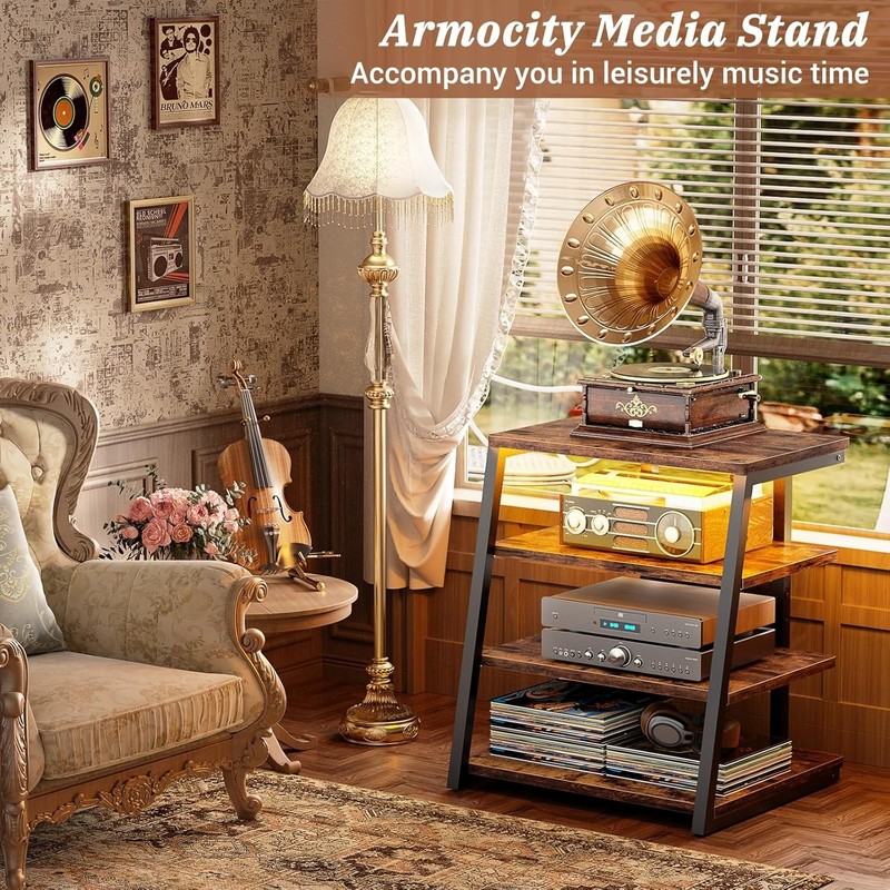 Adjustable Audio Tower Rack with LED Lights and Power Strips gallery
