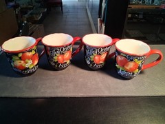 Cracker Barrel Apple Orchard Grove Red/Black Coffee Mugs Set Of 4