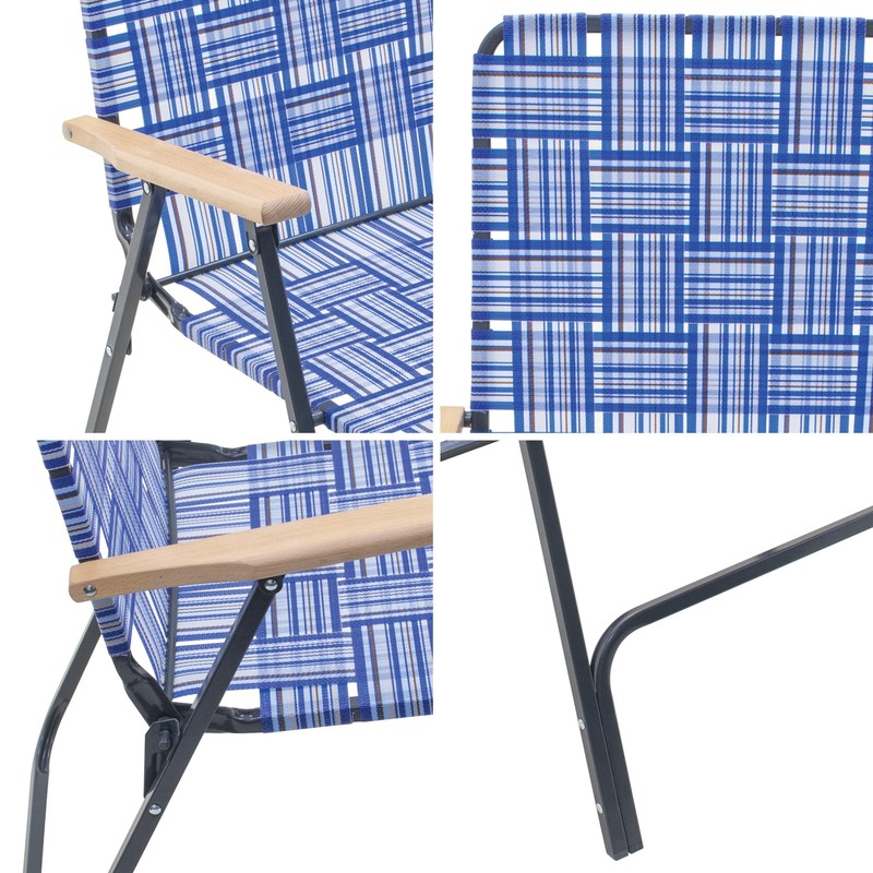 Garden Elements Steel Folding Grey Patio/Camping Chair w/Blue Woven Fabric, 2 Pk gallery
