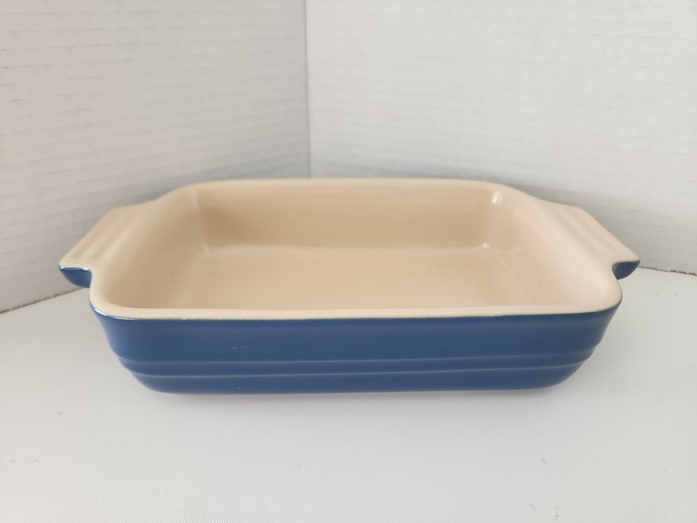 LE CREUSET 16-21 Stoneware Rectangular Baking Casserole 8”x6”x2.5" Blue Tan