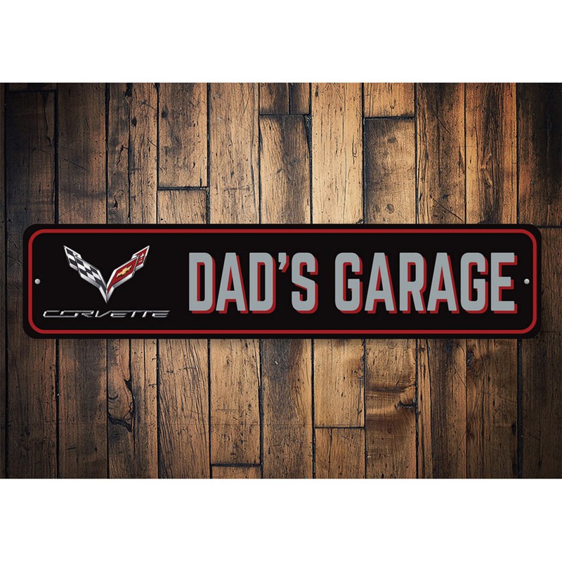 Corvette Dad's Garage Sign Personalized Aluminum Chevrolet Man Cave Wall Decor gallery