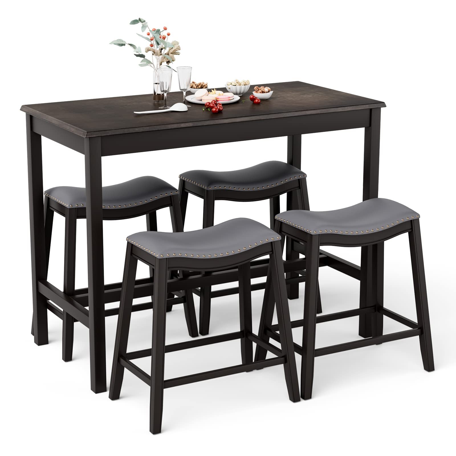 Dining Table Set for 4, Kitchen Counter Height Table w/ 4 Stools, 5 Piece Bis... gallery