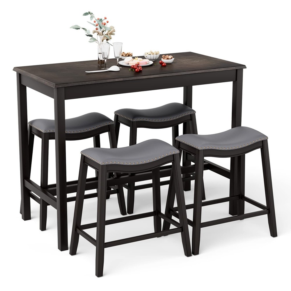 Dining Table Set for 4, Kitchen Counter Height Table w/ 4 Stools, 5 Piece Bis...