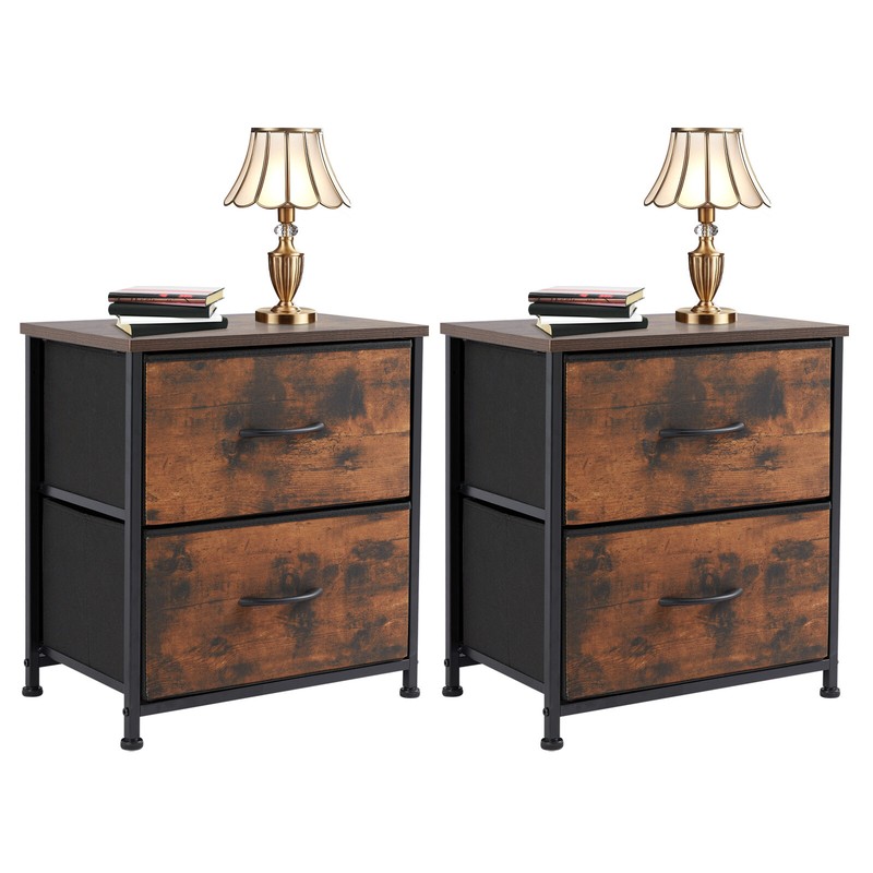 2Pcs Nightstand End Table Side Table with 2 Fabric Drawers Bedside Table Bedroom gallery