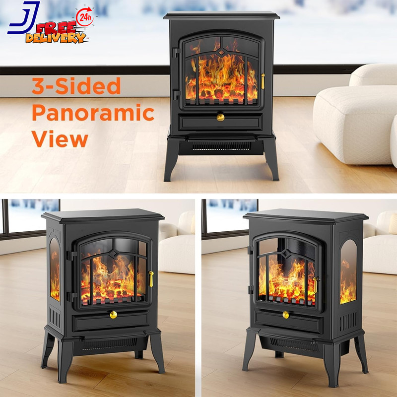 Compact Electric Fireplace Stove with Thermostat & 3D Flame 1000W/1500W NEW gallery