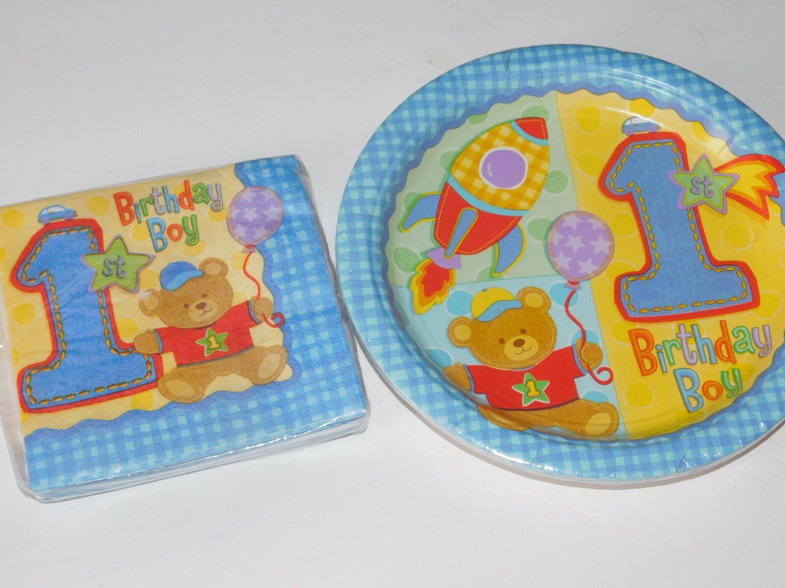 First 1st Birthday Boy Party Plates & Napkins Blue Bear gallery