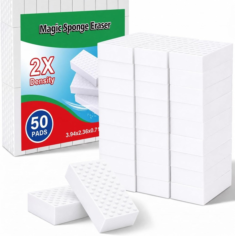 High-Density Melamine Sponge Eraser Set 50 Pack Nano Cleaning Pads Multi-Surface