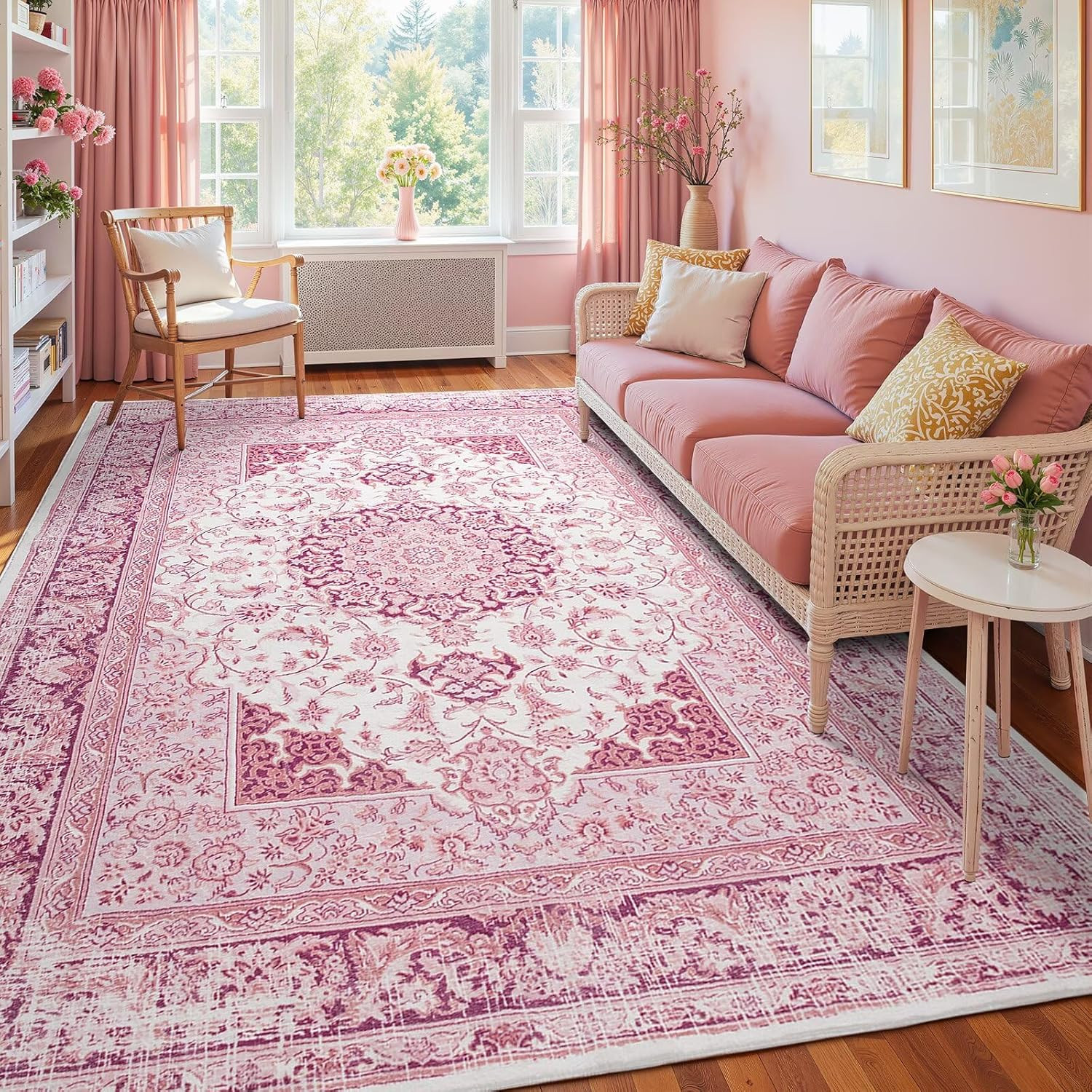 Bright Pink 6x9 Area Rug - Machine Washable, Non-Slip for Kids & Living Room gallery
