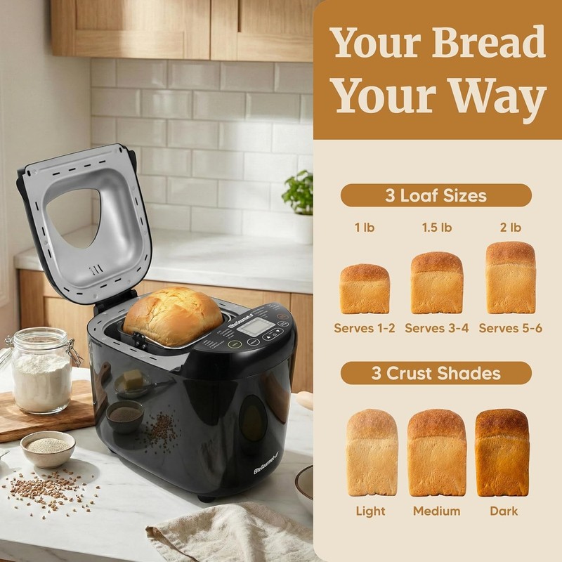 Programmable Bread Maker, 2 lb Loaf, 3 Sizes, 19 Presets incl. Gluten-Free, D... gallery