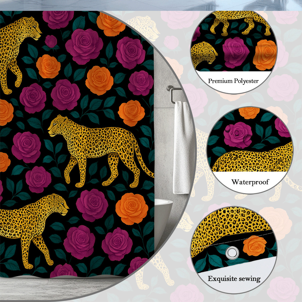 Colorful Leopard Floral Shower Curtain - Elegant Home Décor gallery