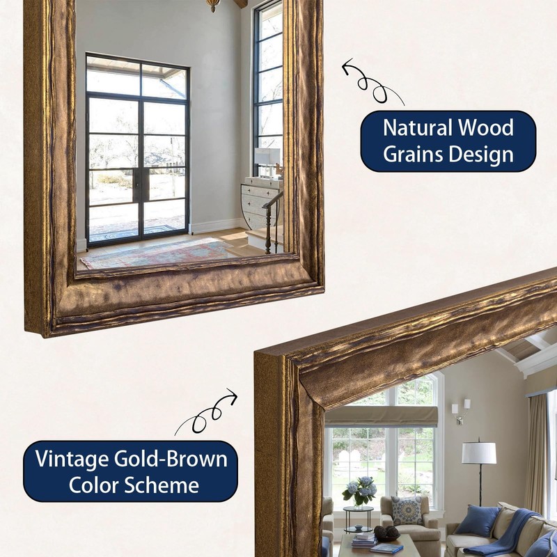 Rectangular Antique Solid Wood Frame Mirror, 37''x25'' Decorative Wall Mirror... gallery