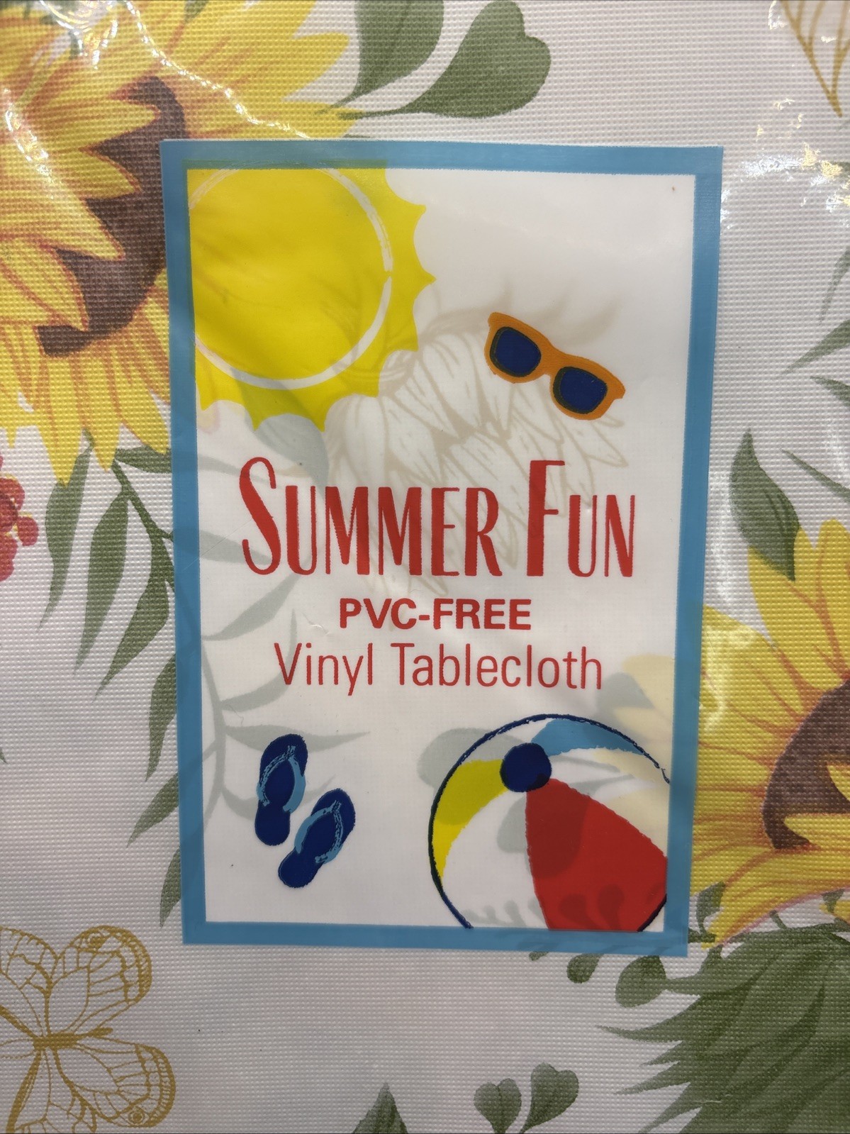 Summer Fun Vinyl Tablecloth 60” Round Fall Sunflower Picnic Party Camping gallery
