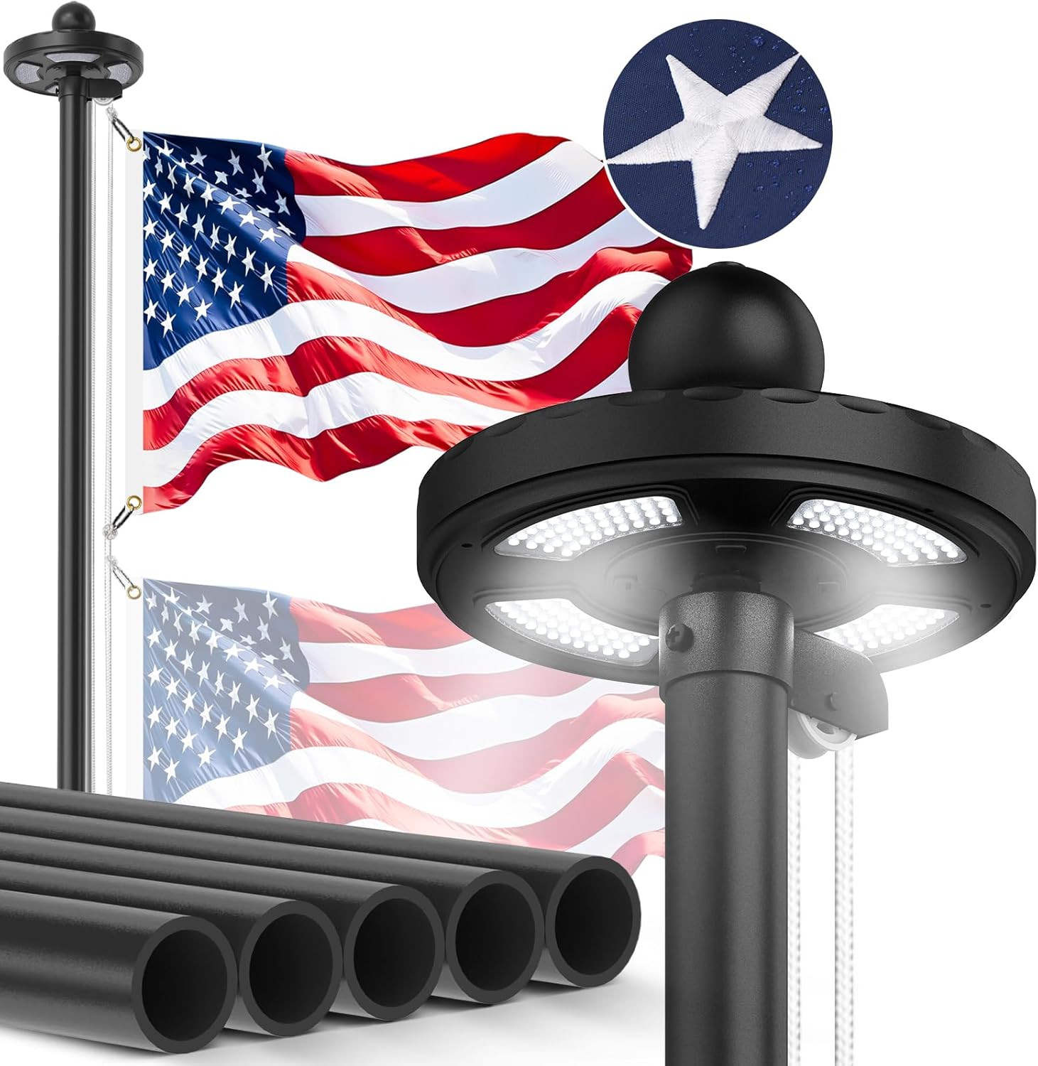 Heavy Duty Flag Pole Kit with Solar Light, 20FT 12 Gauge Hardware Flagpole for o gallery