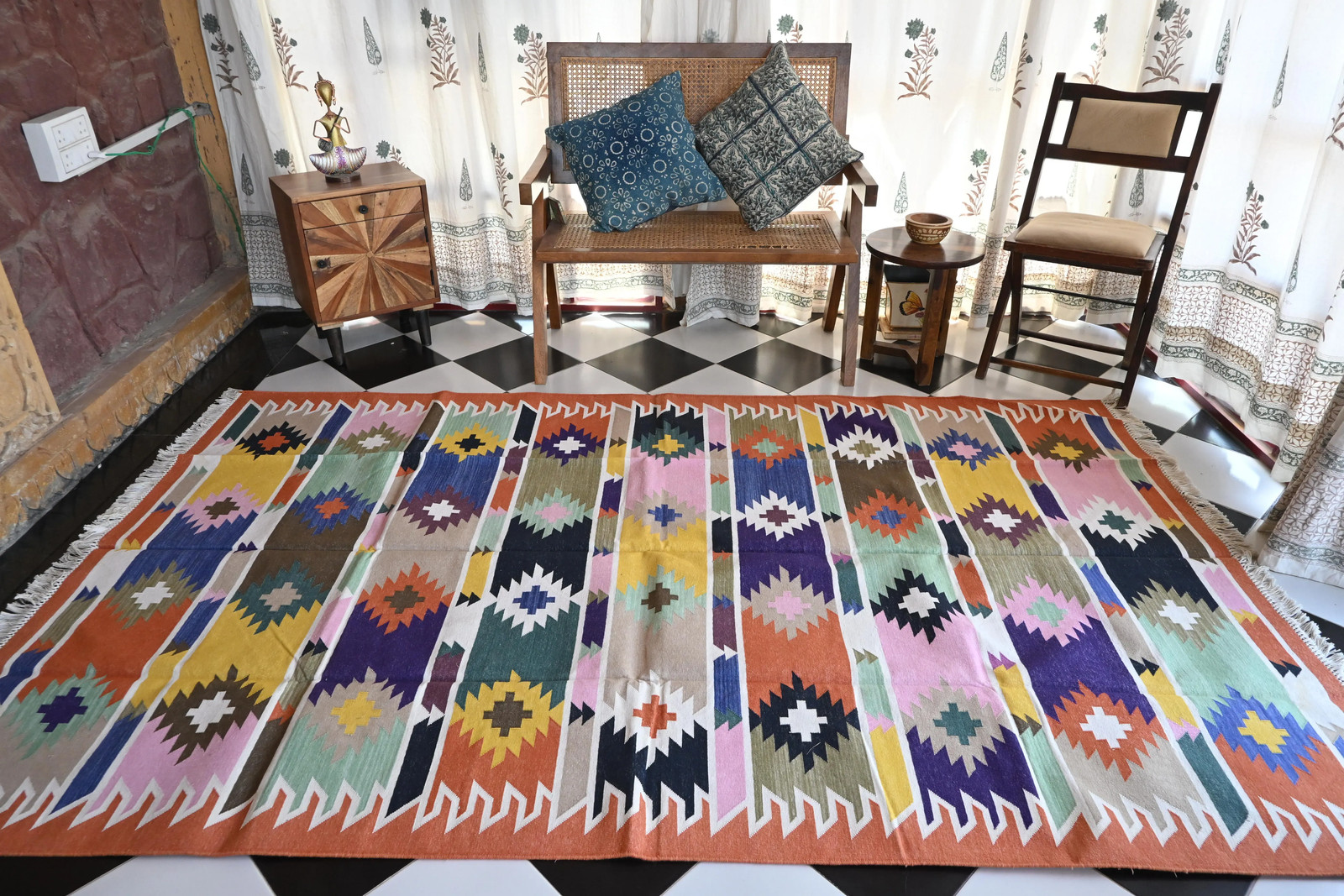 Rugmoda Cotton Colorful Geometric 5x8 ft Kilim Area Rug for Living Room Bedroom gallery