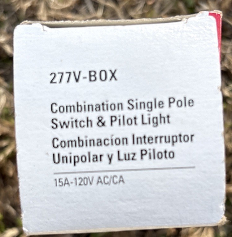 Cooper #277V Ivory 15A Single Pole Pilot Light Toggle Wall Switch Control 120V gallery