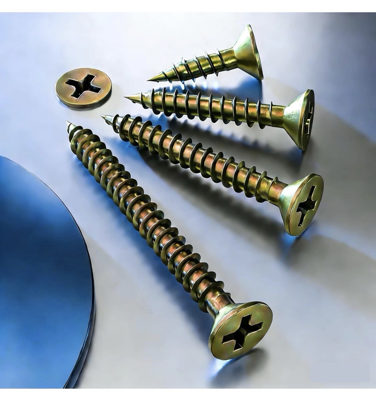 Assorted Yellow Zinc Steel Flat Head Phillips Wood Screws Set with Anchors & Bit gallery