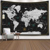 World Map Tapestry Wall Tapestry World 80" L x 60" W Black White 2 gallery