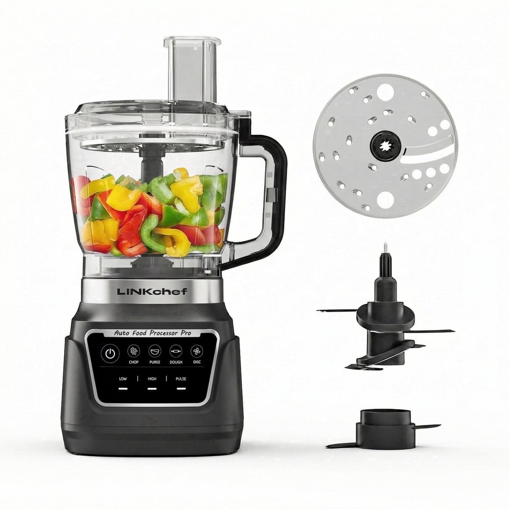 LINKChef Food Processor, 1000W All-Copper Motor, 9-Cup BPA-Free Bowl, 4 Presets,