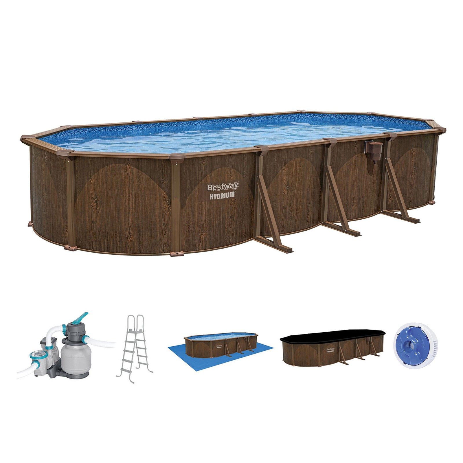 Bestway Hydrium Oval Above Ground Swimming Pool Set, Woodgrain gallery