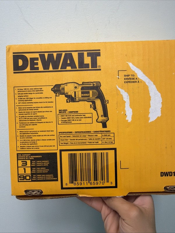 DEWALT DWD110K 3/8 in. Variable Speed Corded Drill Kit with Tool Bag BRAND NEW gallery
