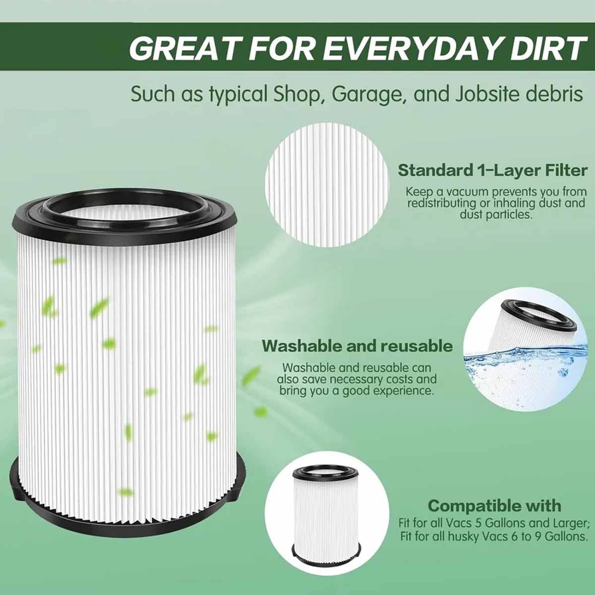 1-2 Pack VF4000 Filter for Ridgid 9 Gallon Wet Dry Vacs WD09350, WD09450 Vacuum gallery