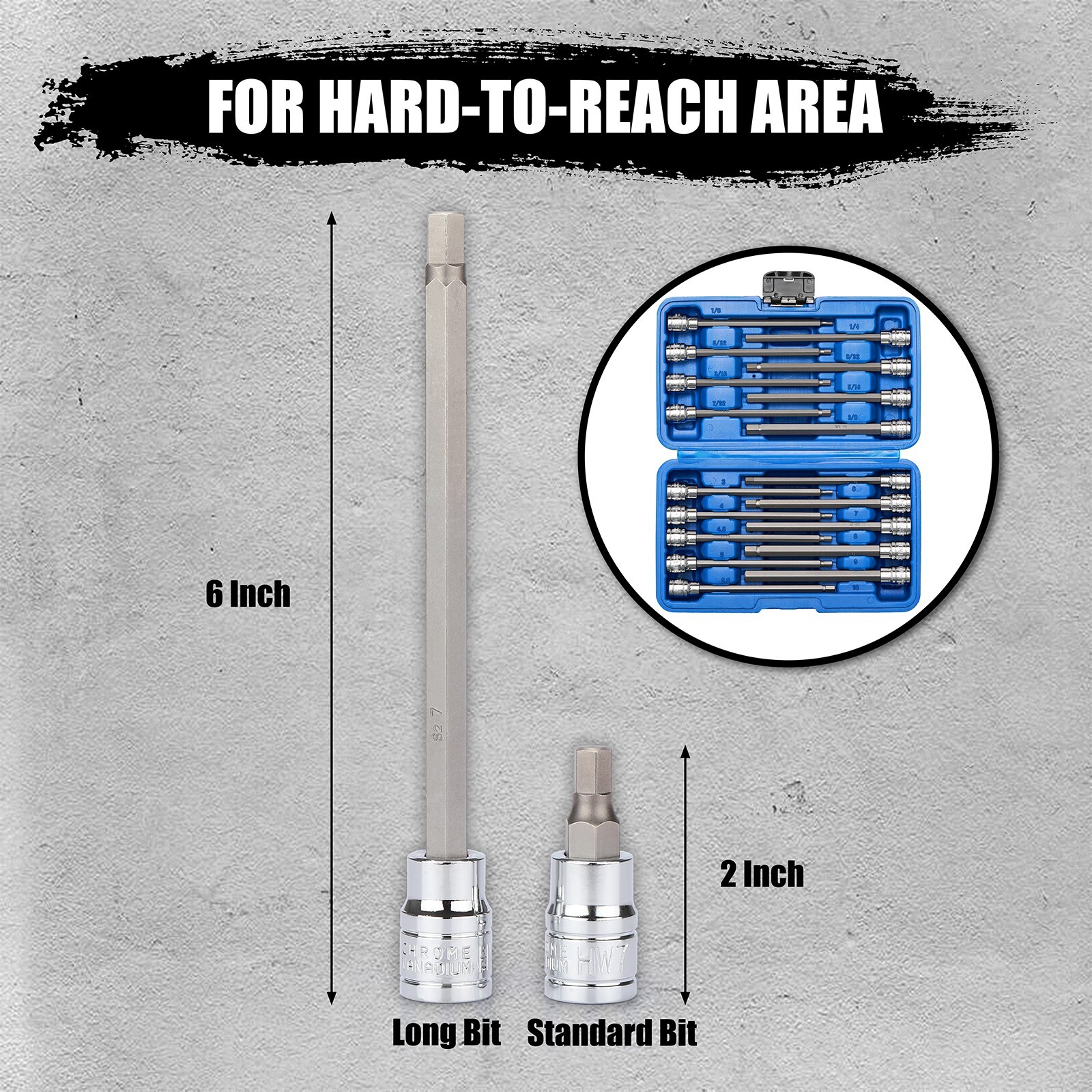 18PCS 3/8"Dr. Extra Long Hex Bit Socket Set, 1/8 Inch to 3/8 Inch, 3mm to 10mm gallery