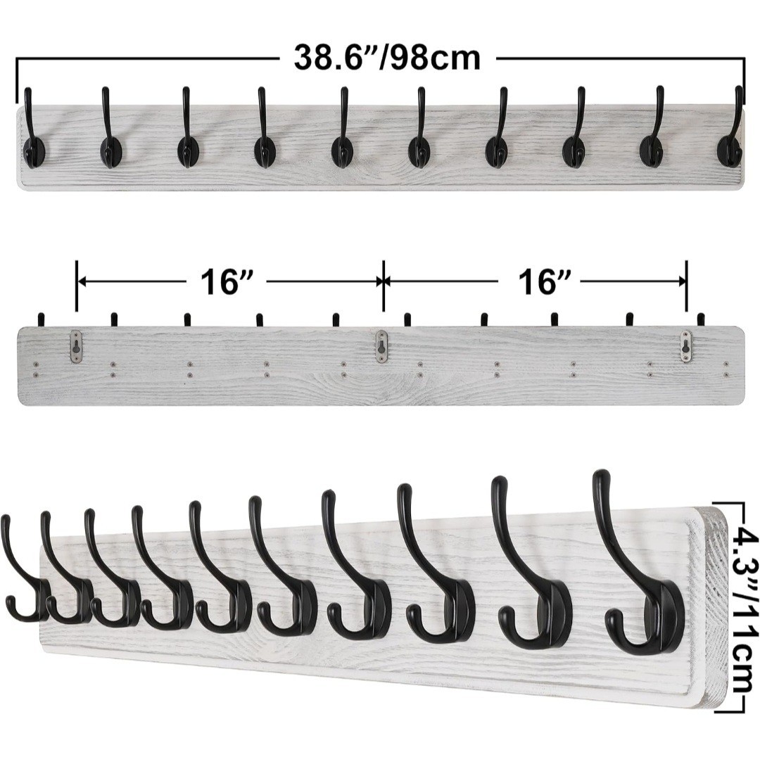 SKOLOO Farmhouse Style Large Wall Mounted Coat Rack-38.6'' Long, Pine Solid Wood gallery