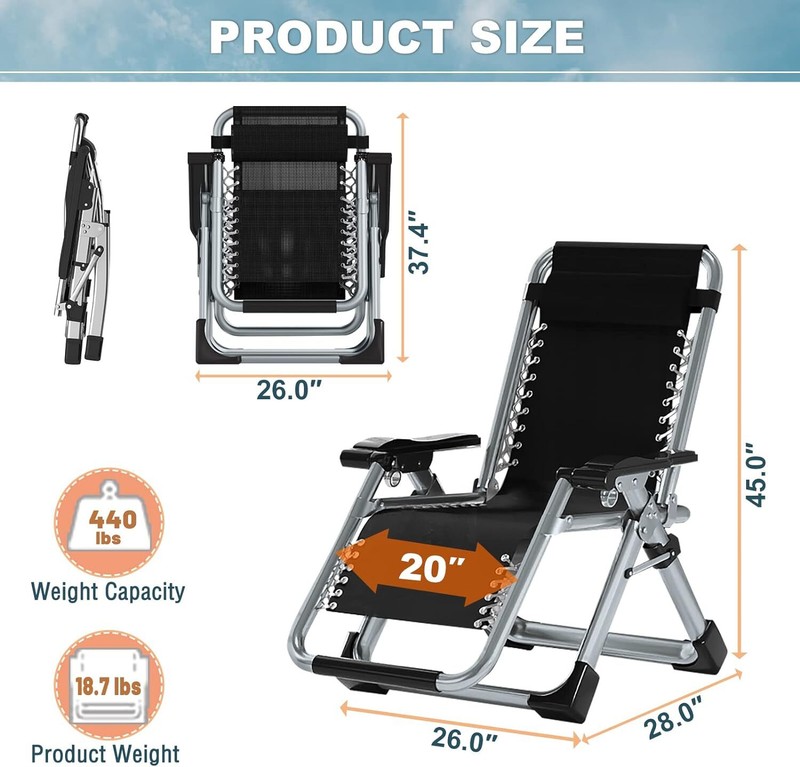 NAIZEA Zero Gravity Chair, Premium Lawn Recliner Folding Chaise Lounge & Cushion gallery
