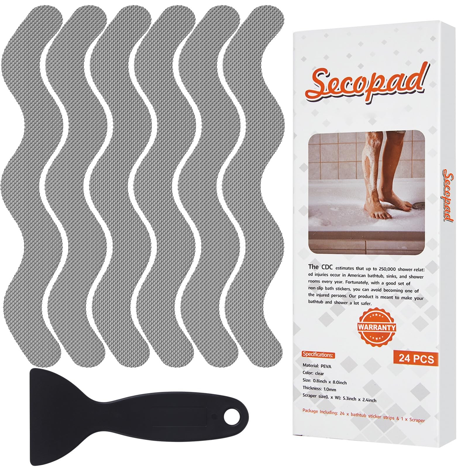 Secopad Anti Slip Shower Stickers, Adhesive Decals Safety Strips with Scraper... gallery