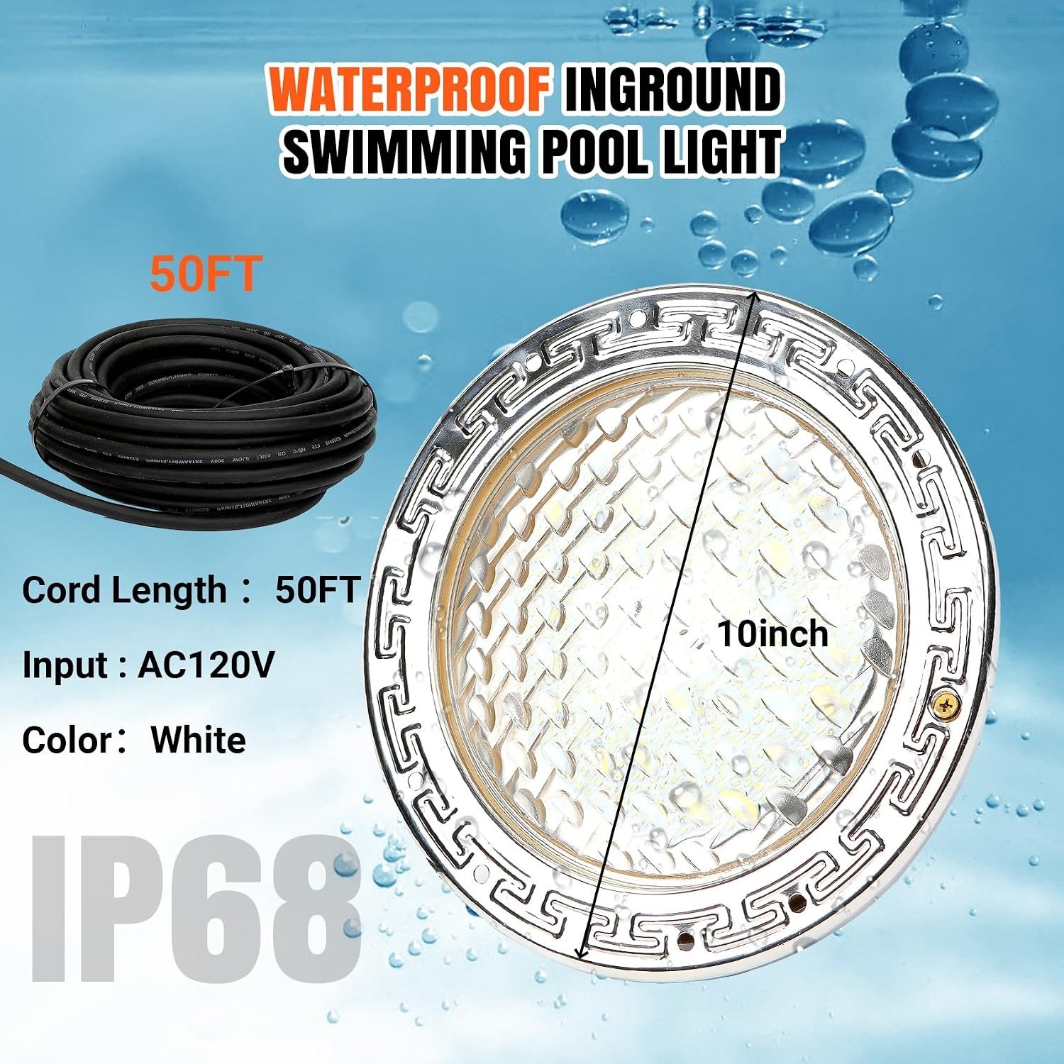 LED Pool Light 10 Inch 50FT Cord AC120V 35W White Underwater Lights gallery