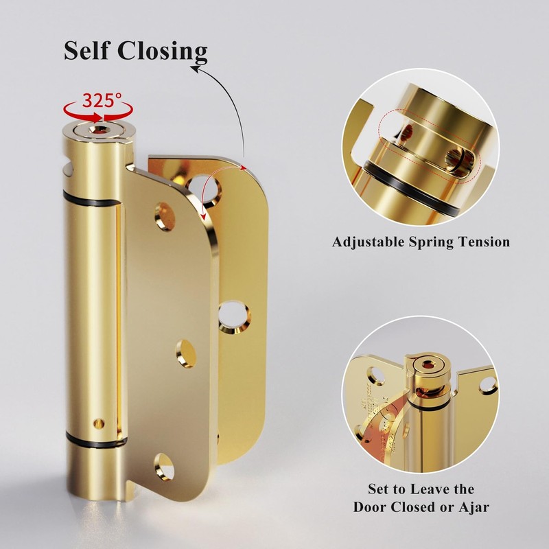 Self-Closing Door Hinge 3.5 Inch Rounded, Spring Loaded Hinge Adjustable Tension gallery