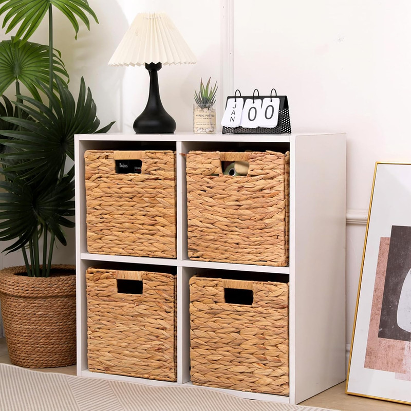Wicker Storage Basket Foldable Hyacinth Storage Box Set of 2, 12X12X12 Inch - Ha gallery