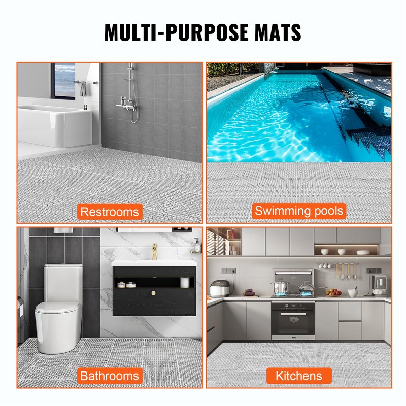 VEVOR Interlocking Drainage Floor Mat 12" x 12" PVC Non-Slip Floor Tiles 50 Pack gallery