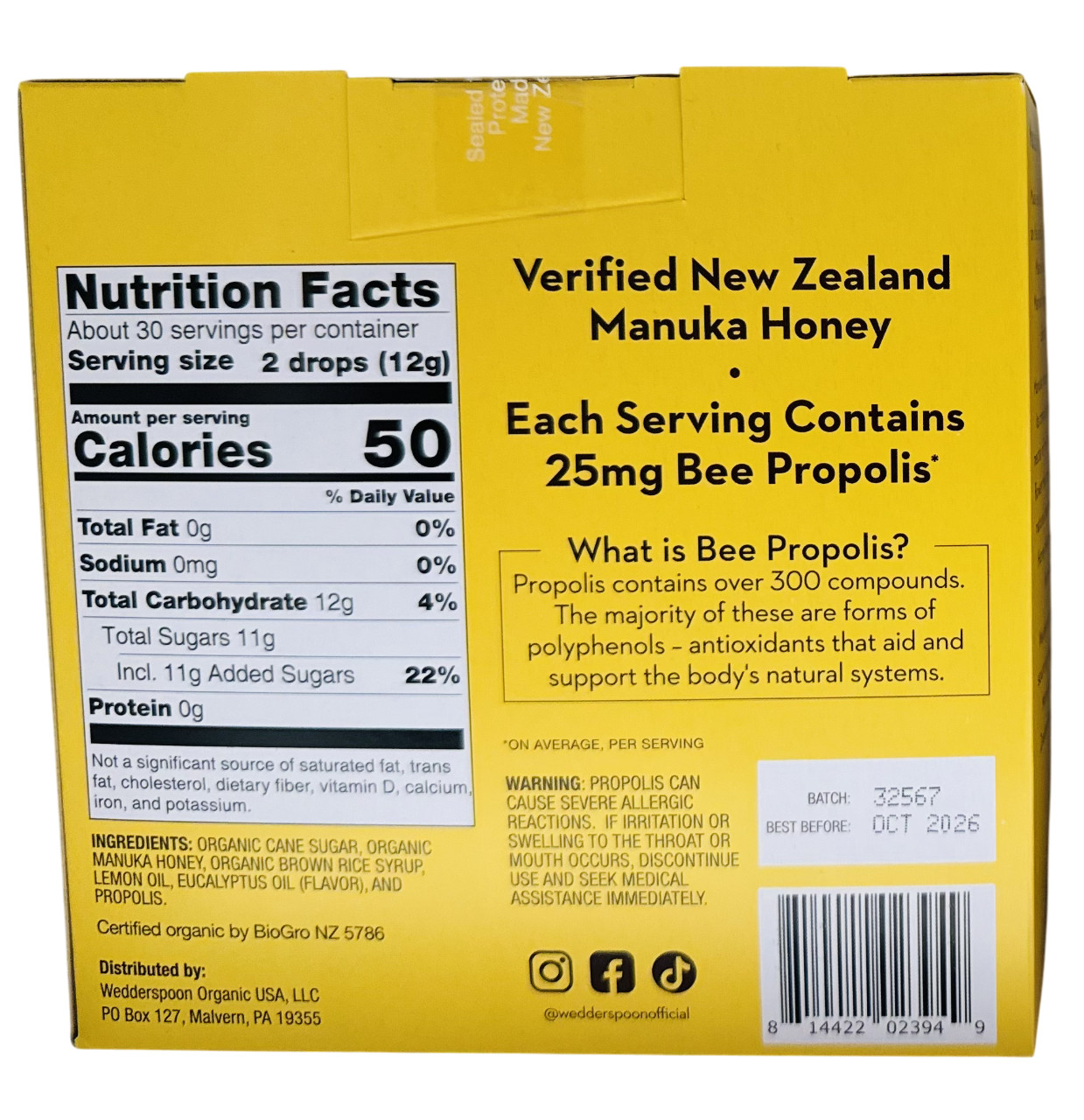 Wedderspoon 60ct Organic Lemon Manuka Honey Drops,Exp: 07/2027 gallery